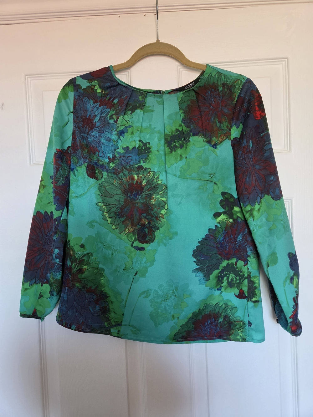 J. Crew Teal Floral Long-Sleeve Blouse